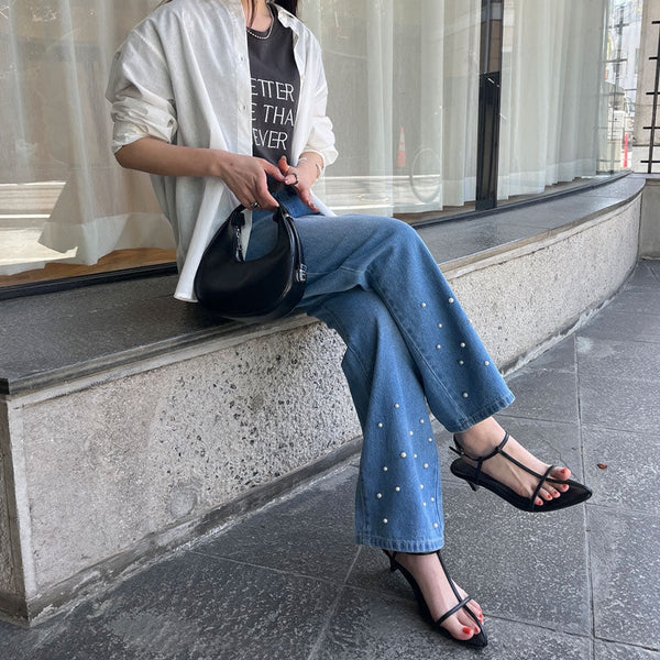 【パールがきらめく、大人の爽やかデニムコーデ】