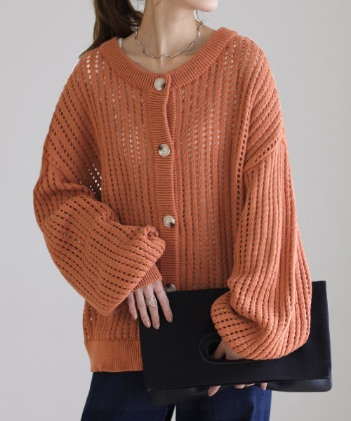 体型カバー 「 ゆる メッシュ 」 前後 2way ニット プルオーバー