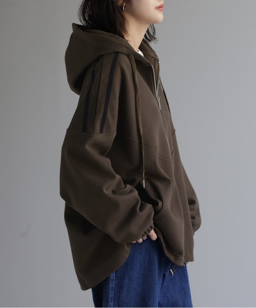 大人 ワッフル 」ライン入り パーカー レディース 20代 30代 40