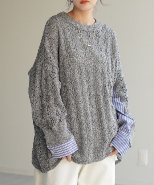 20%OFF】 夏セール 春ニット シャツ トップス 透かし編み