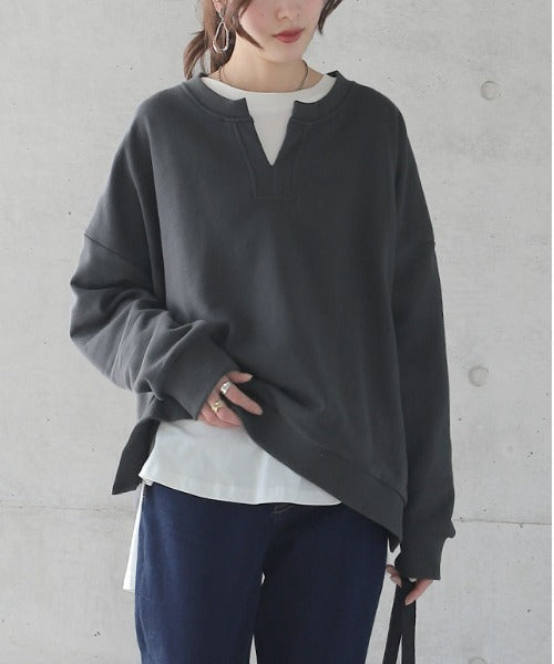 キーネック 痩せ スリット レイヤード キーネック サイドジップ
