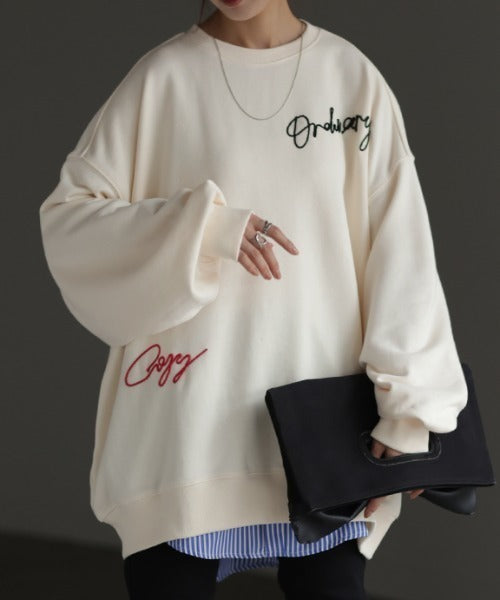 ロゴ 刺繍 スウェット レディース カジュアル レーナー トップス
