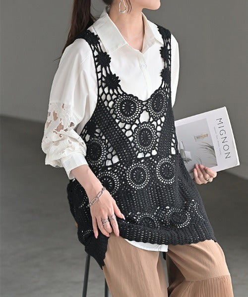 ベスト 透かし編み レイヤード レディース サマーニット ジレ