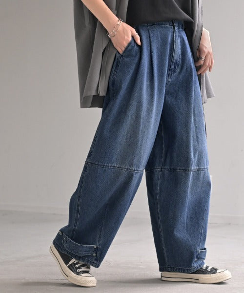 デニム・ジーパン HUECLOSET Maxi Wide Ripped Denim Pants SE206 Raucohouse】Sand cut maxi wide denim pants (Raucohouse