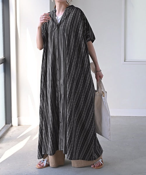 ★ChicLine★ カルロネ ピンタックストライプシャツワンピース 23区（大きいサイズ） CANCLINI シャツ ワンピース （マルチ