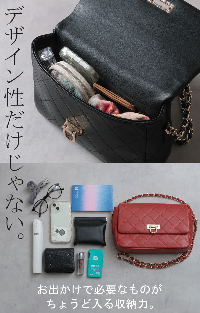 ショルダーバッグ チェーン 2WAY レザー 風 レディース