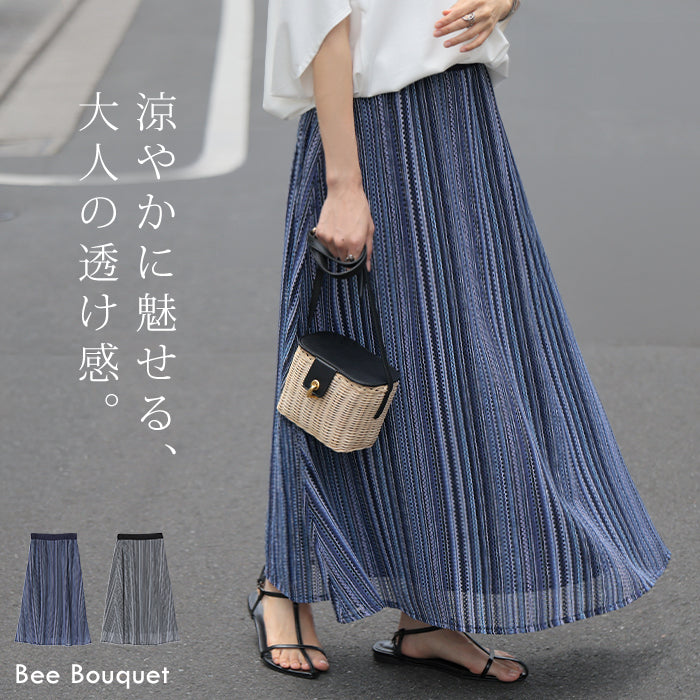 DECEMBERMAY　メッシュ スカート　Mサイズ 軽やかに揺れる透け感 」 スカート ロング メッシュ レディース ロング