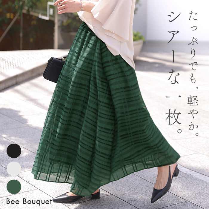 揺れて涼しげシアーチェック 」 スカート ロング チェック シアー