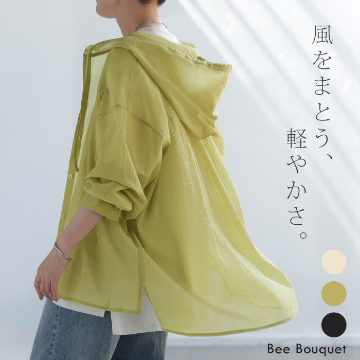 2026SS新作 「涼感シアーでこなれ見え」 フード付き シアーシャツ