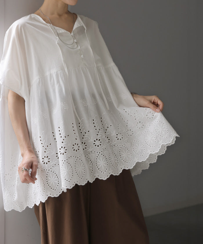 贅沢刺繍で華やぐ大人ブラウス」 ブラウス 綿100 ポンチョ レース