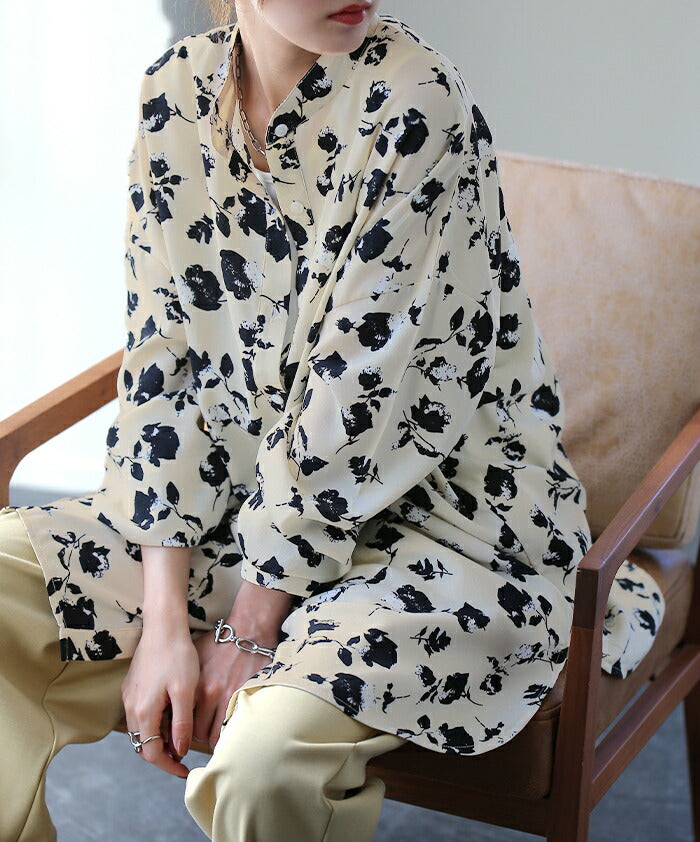 甘さ控えめ・・ 花柄 シャツ とろみ レディース トップス ロング