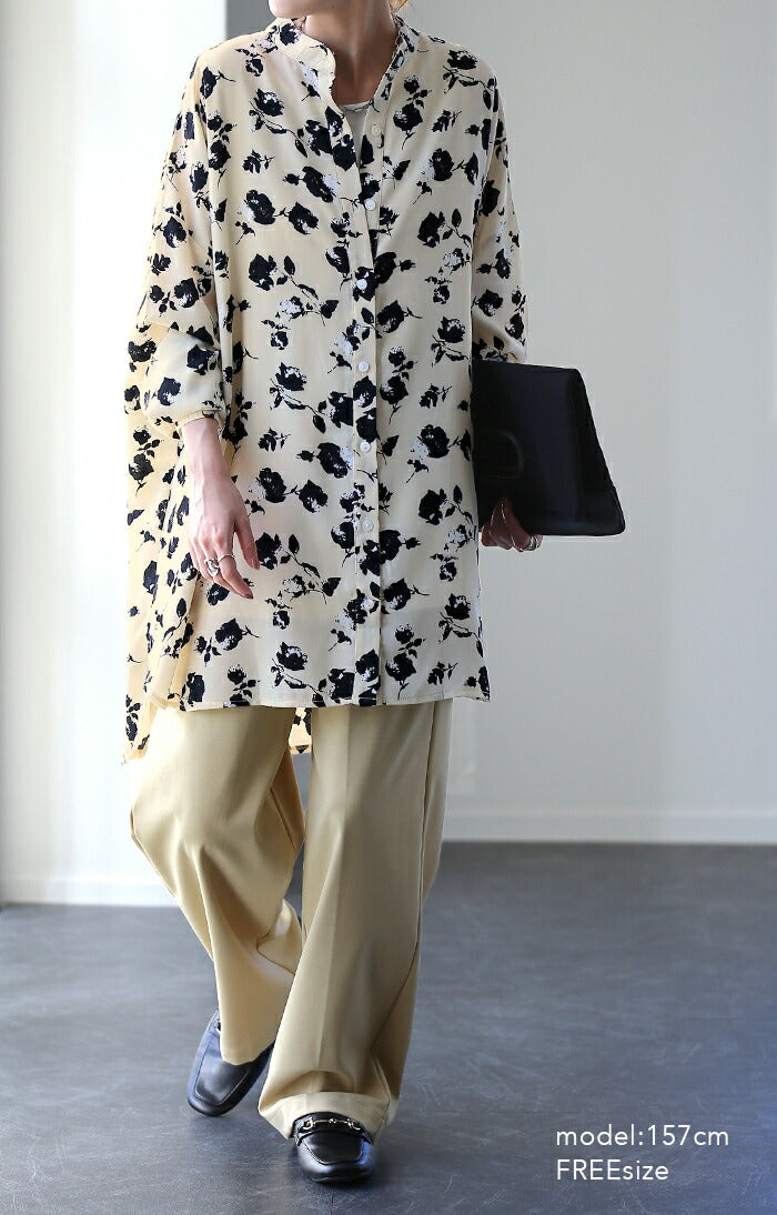 甘さ控えめ・・ 花柄 シャツ とろみ レディース トップス ロング