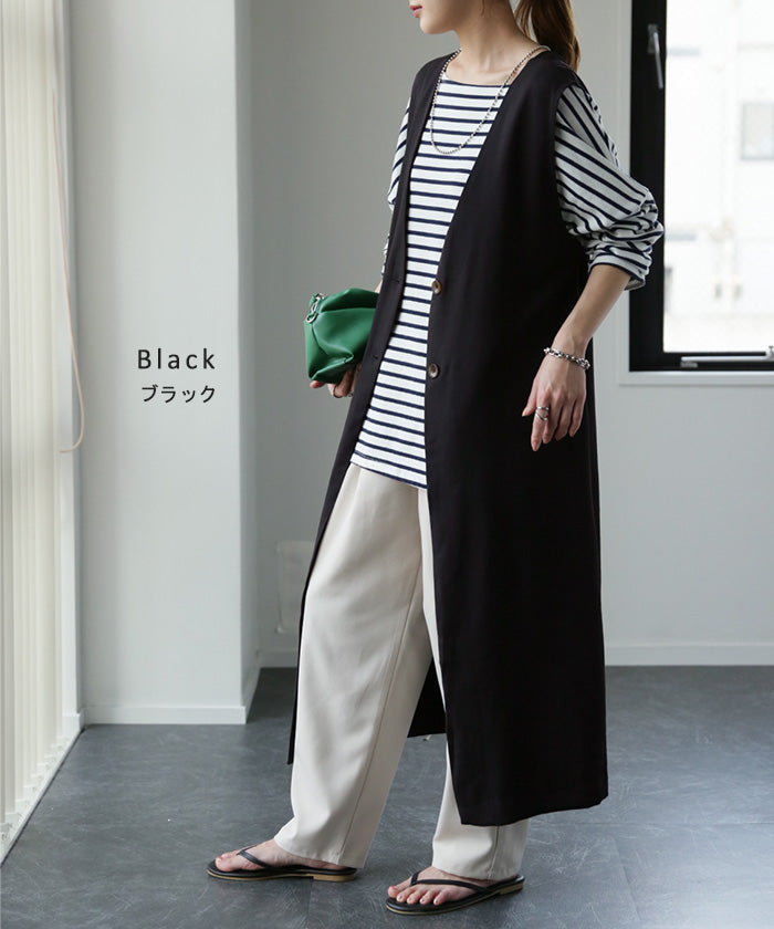 ベスト ジレ ロングベスト トップス 薄手 ロングジレ 前開き
