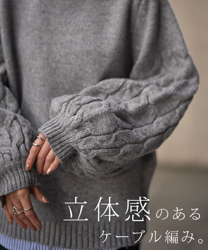 大人ぽわん「 ケーブル 袖 」 ニット タートルネック タートルニット
