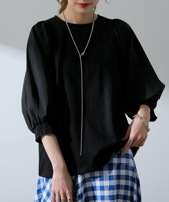 Tシャツ感覚「 パフ T 」 袖 ぽわん ドッキング カットソー ブラウス 