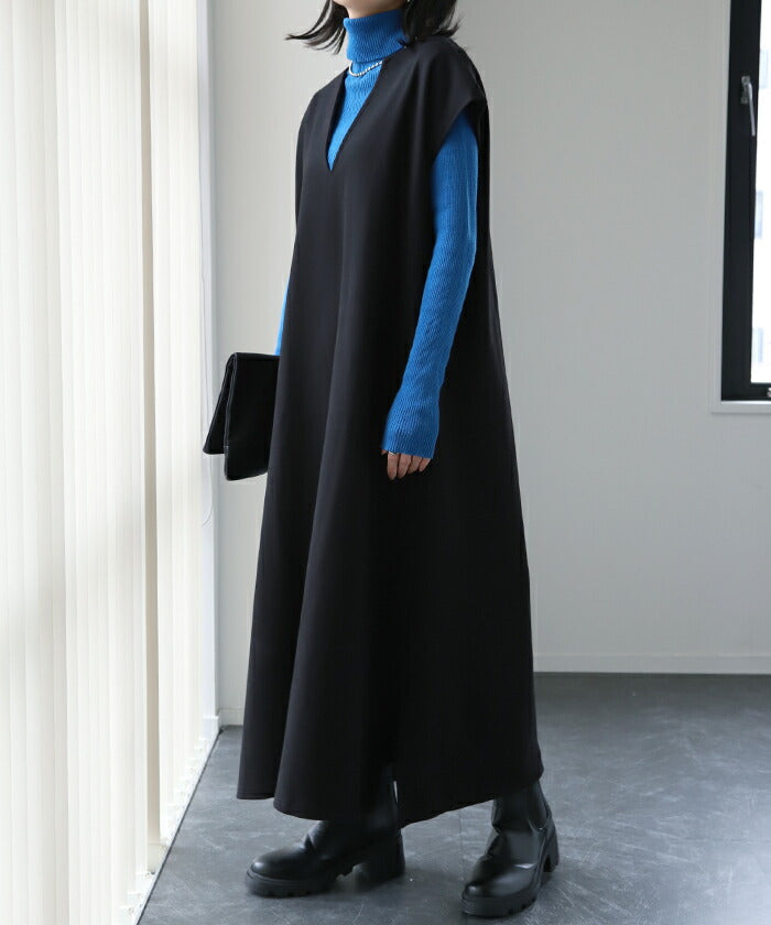 ワンピース 重ねてすっきり「 レイヤード ワンピ 」 体型カバー ロング