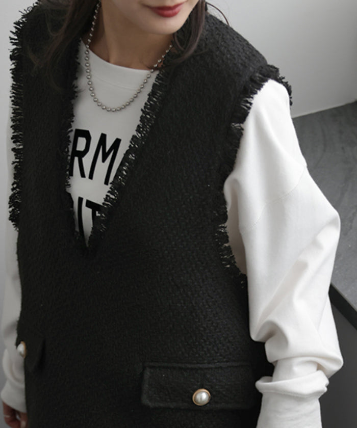 旬。「 お洒落見え 体型カバー 」ツイード ベスト チュニック ツイード