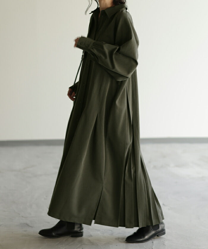 ワンピ MODE「 トレンチ 風 ワンピース 」 プリーツ シャツ ロング