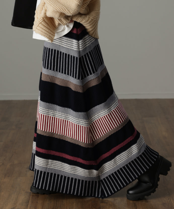 センス良すぎる。」 ニット ロングスカート ボーダー レディース