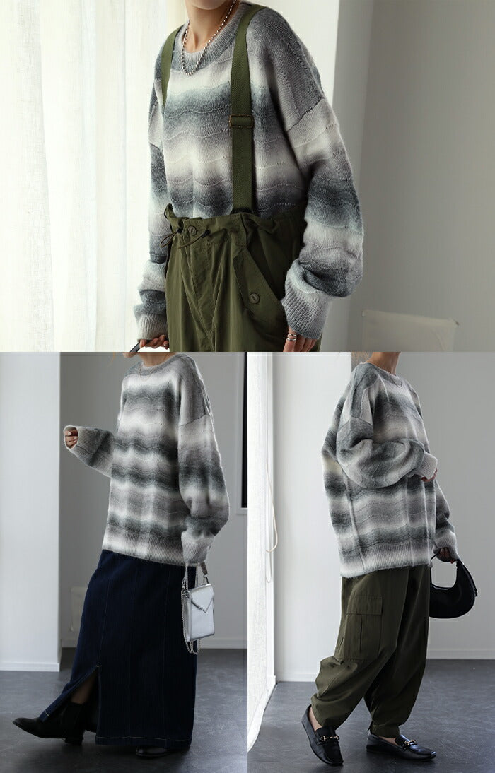 色 重 ね 。「 グラデ ニット 」レディース セータートレーナー