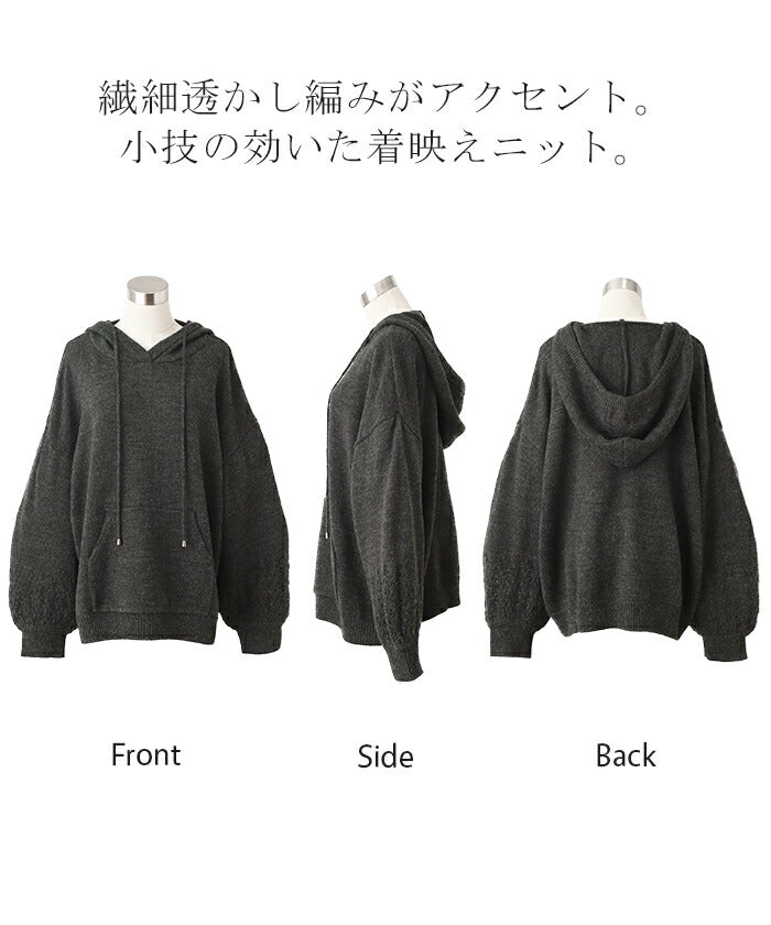 未使用級✨ルネ 2022年 ニットジップパーカー パール ロゴ ビジュー 36 セール】 ニット ＆ 裏シャギー 切替パーカ （パーカー