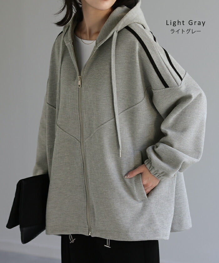 新品 PGG ミニワッフル2WAYストレッチ レイヤード風フーディブルゾン 新品 PGG ミニワッフル2WAYストレッチ レイヤード風フーディブルゾン