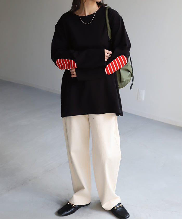 ボーダー 肘パッチ 』 ロンT レディース カットソー ティーシャツ 無地