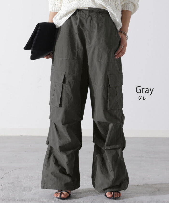 パンツ 裾2way パラシュートパンツ レディース カーゴパンツ ワイド