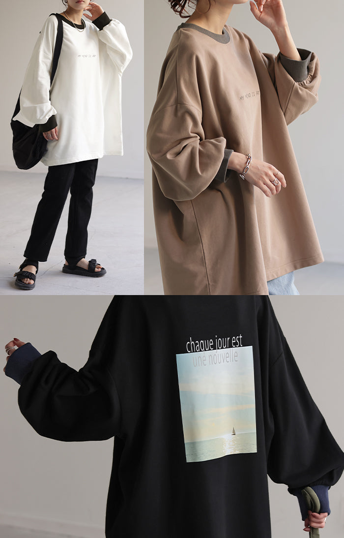 ロンT プリント レディース カットソー Tシャツ プリント 長袖 厚手
