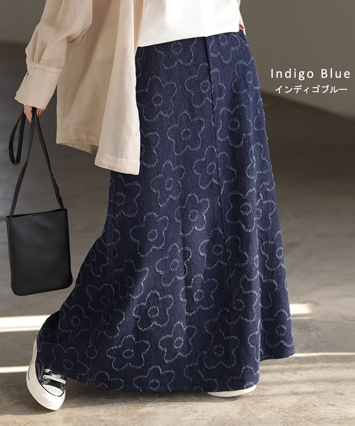 45R★インディゴ　藍染　ラップスカート　花柄　総柄　ロング パラスパレス ロングスカート インディゴ染め 花柄 水玉 藍染 0