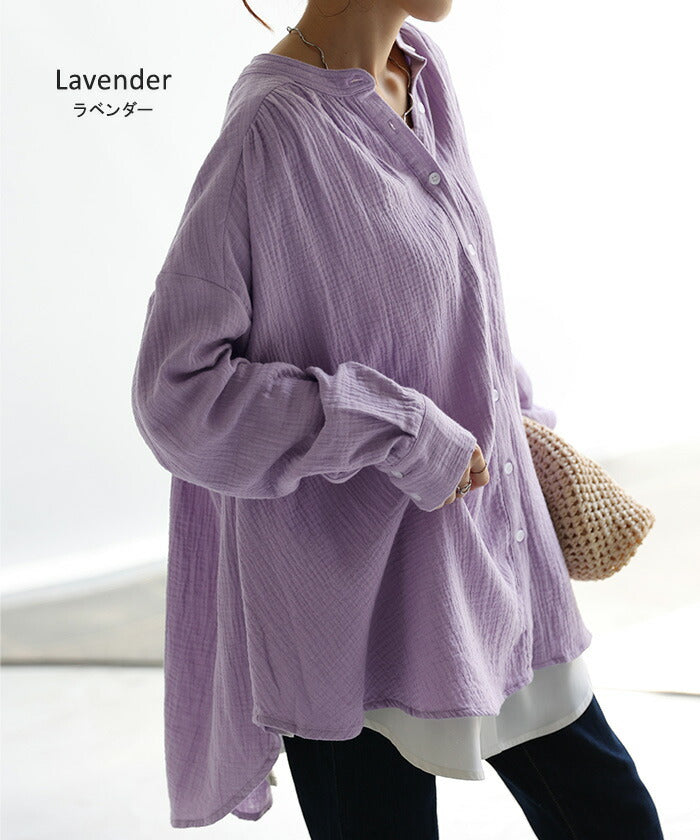 ブラウス ダブル ガーゼ シャツ レディース 長袖 綿100％ ダブルガーゼ