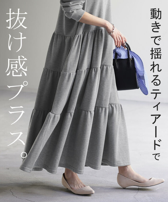 グレー 長袖 ティアード ワンピース ワンピ ティアード スウェット ワンピース ロングワンピース スエット