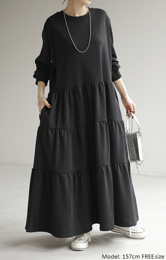 ワンピ ティアード スウェット ワンピース ロングワンピース スエット