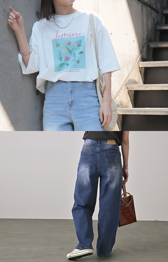 パンツ デニム 刺繍 レディース ボトムス ボトム ジーパン