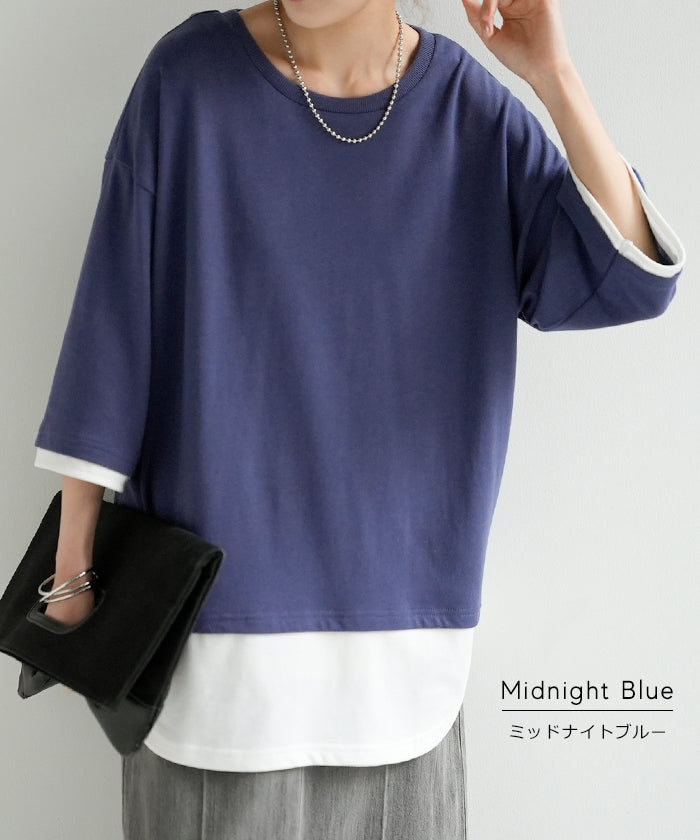 Tシャツ レイヤード 風 カットソー 重ね着 二の腕カバー
