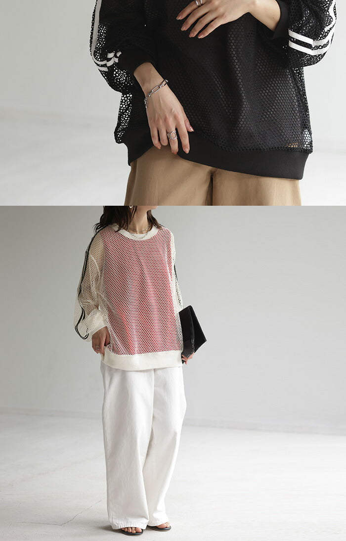 メッシュ スポーティー トップス レディース レイヤード プル