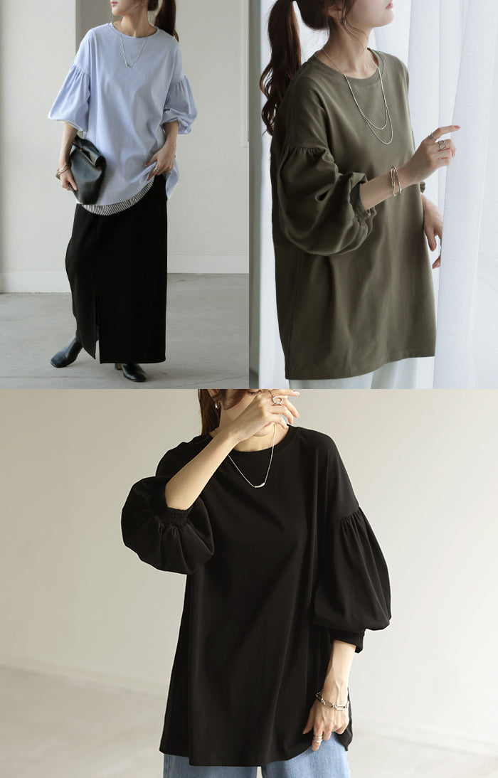 Tシャツ ぽわん袖 ロンT トップス ティーシャツ レディース