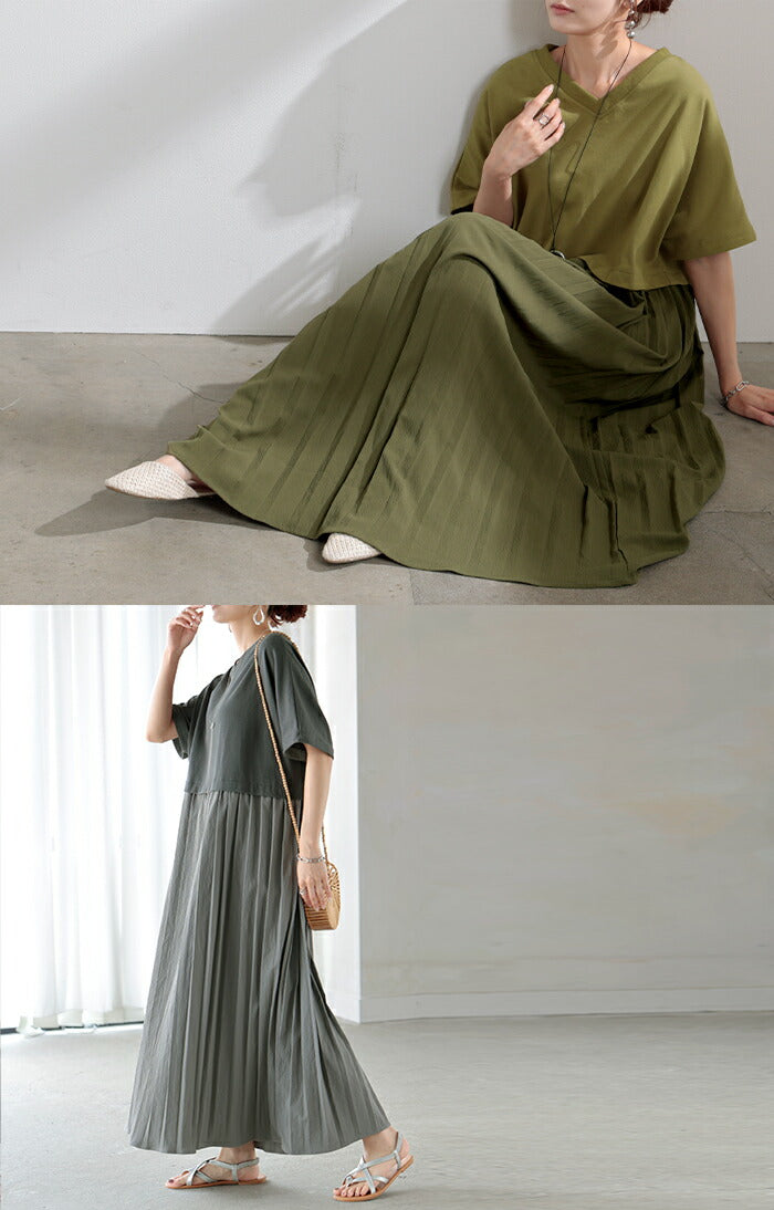 ワンピース ロング 長袖 半袖 2way ワンピ レディース 袖 取り外し