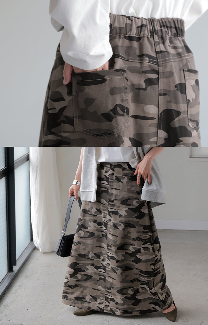 ご予約です。Paul Smithカモフラージュ柄巻きロングスカート カモフラージュ柄フロントスリットカーゴスカート[品番：SHNW0011695