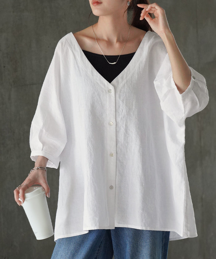 シャツ 麻 レディース トップス ロング ロングシャツ チュニック