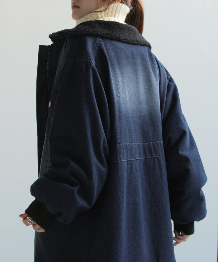 826 バブアー 刺繍 裏ボア 厚手 ロング丈 ピーコート ジャケット 紺