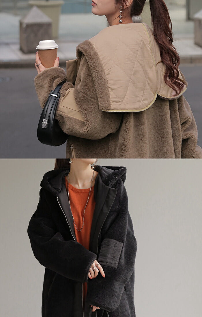 ボアコート フード アウター レディース ボア ロング コート