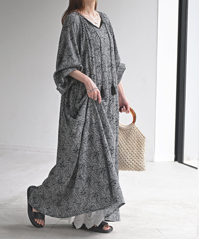 【絶品】 ワンピース □一部7月 ノーカラー シャツワンピース ペイズリー トップス