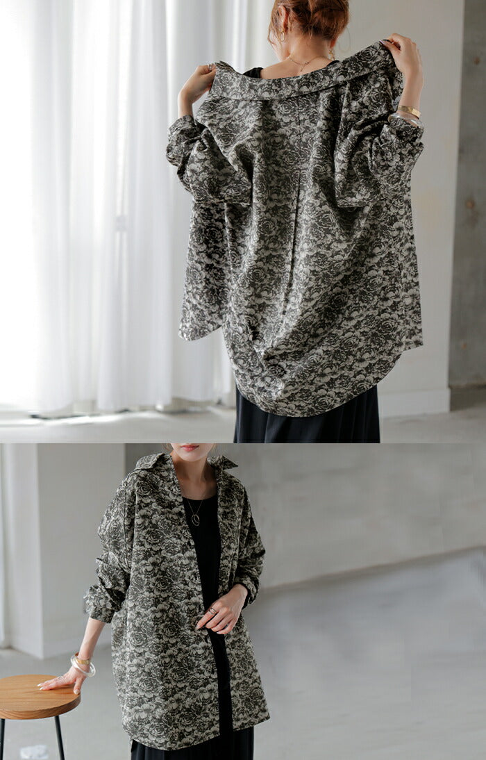 シャツ ジャガード レディース ジャケット ロング ロングシャツ