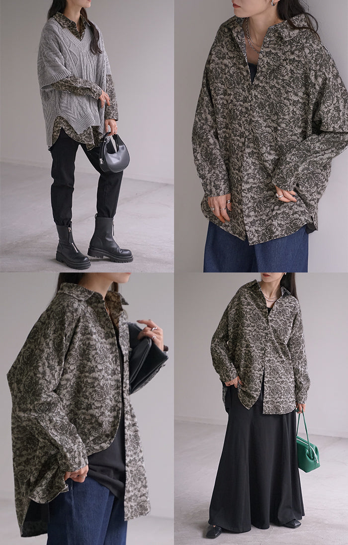 シャツ ジャガード レディース ジャケット ロング ロングシャツ