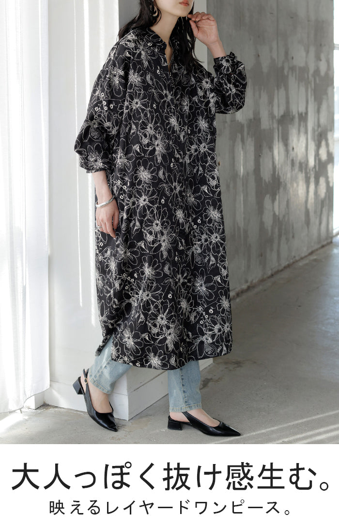 ワンピース シャツ 花柄 ワンピ シフォンワンピース ロングワンピース