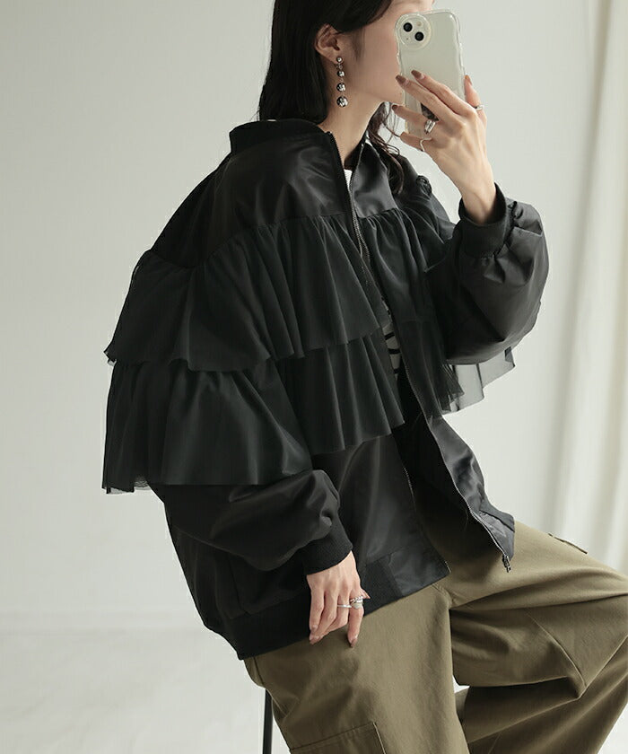 ジャケット MA-1 チュール レディース アウター コート レース 無地