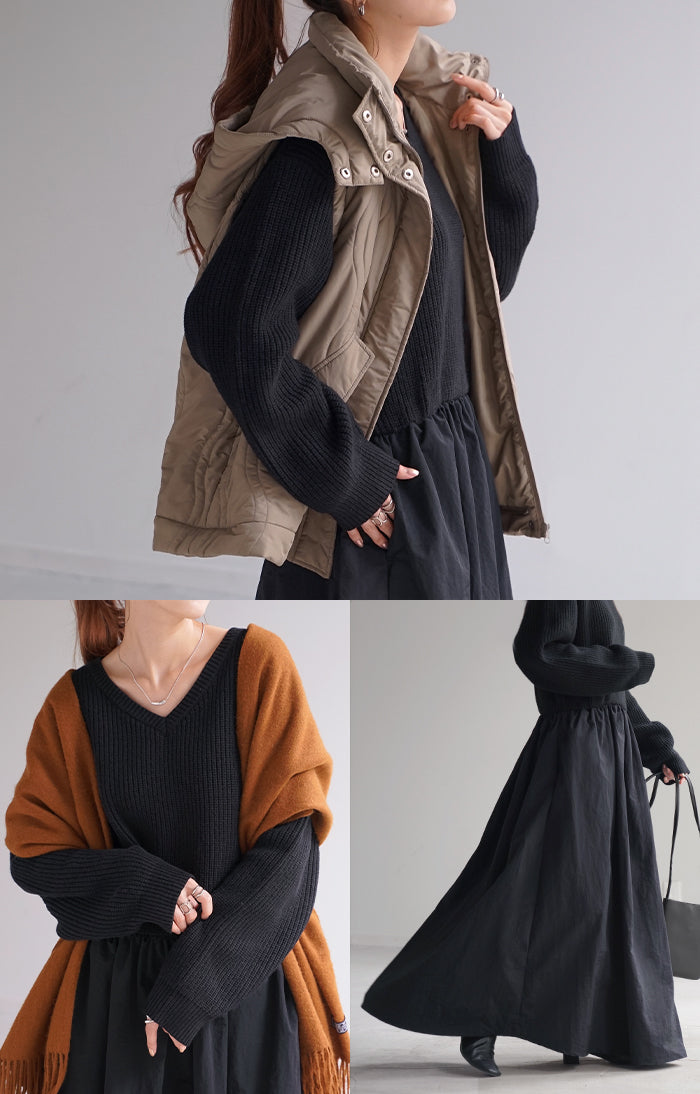 ワンピース 異素材MIX ドッキング ワンピ ロング ロング