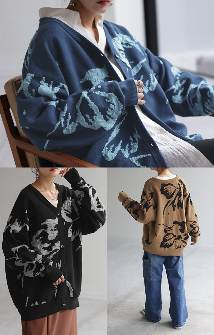 カーディガン 花柄 ニット レディース セーター カーデ トップス