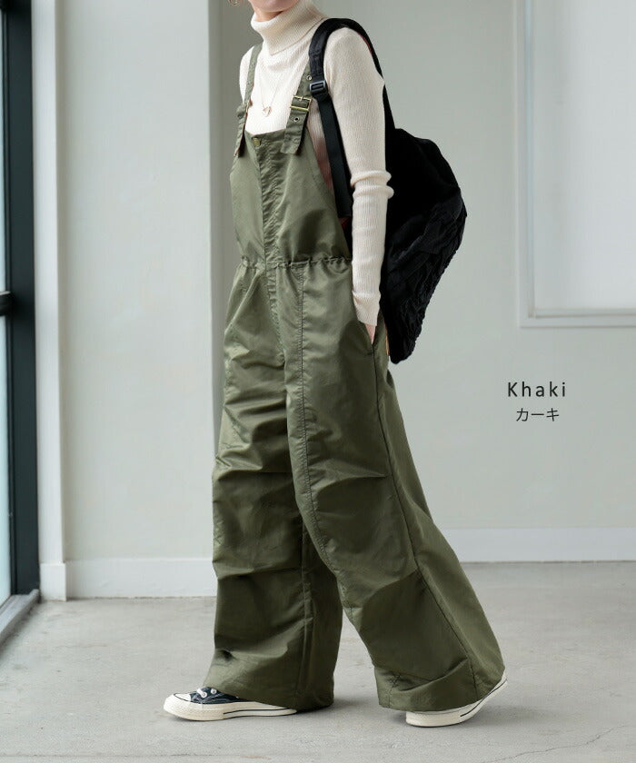 サロペット MA-1 風 ワイド レディース サロペ パンツ ロング ロング